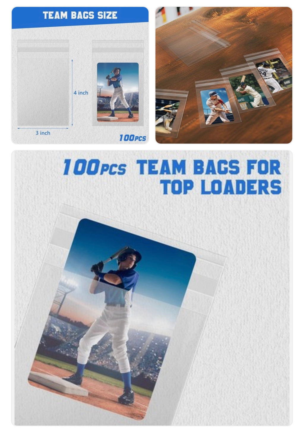 DEDC 100 Pcs Team Bags for Trading Cards, Team Bag Fit 3x4inch 35PT