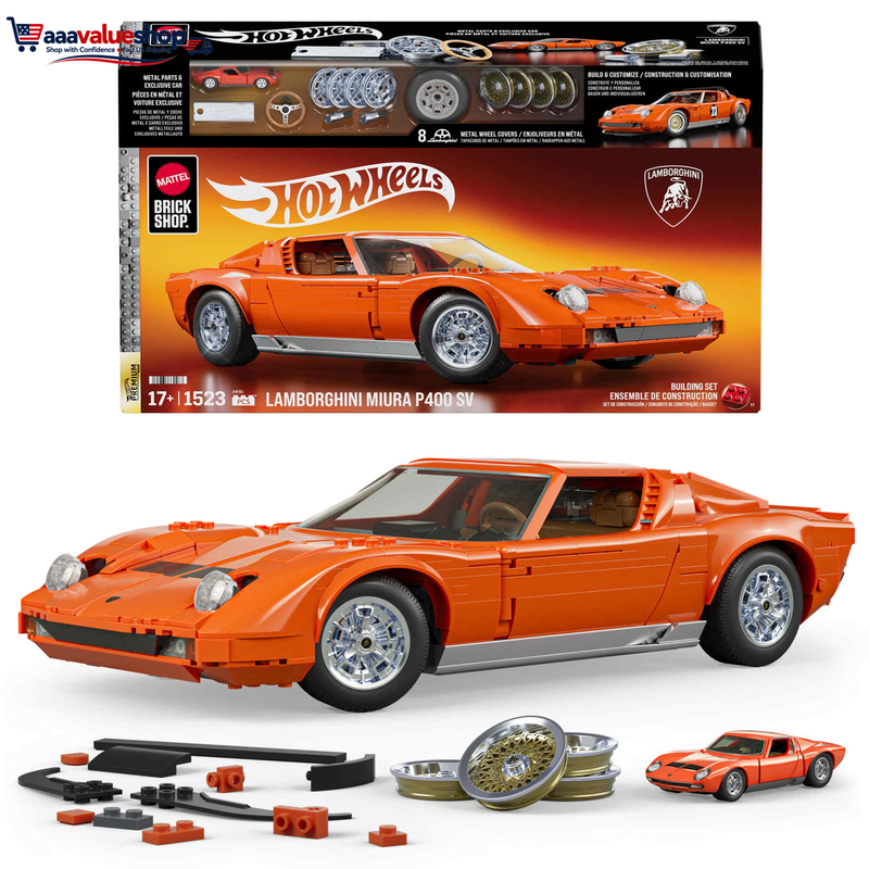 Mattel Brick Shop Hot Wheels Lamborghini Miura P400 SV Building Kit 1523 Pieces